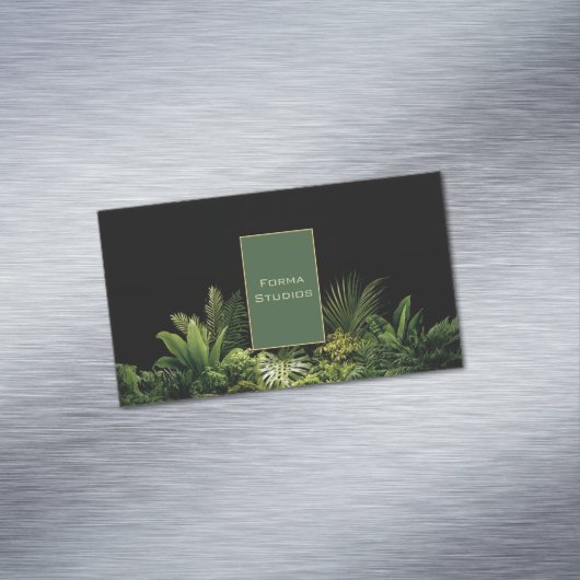 Lush Tropical Greenery Black Gold Frame Botanical マグネット名刺 (インサイチュ)