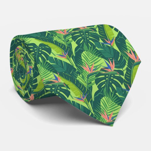 Lush Vibrant Tropical Leaf Monstera and Palm ネクタイ (ロール)