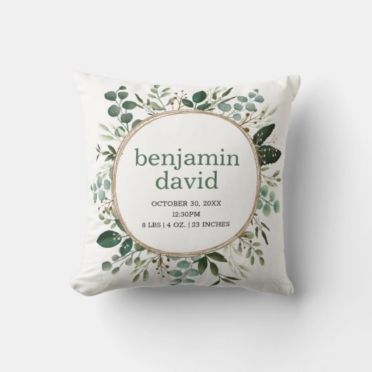 Lush Watercolor Greeneryベビー誕生詳細 クッション (正面)