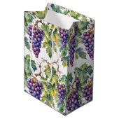 Lush Watercolor Purple Grape Vine Pattern ミディアムペーパーバッグ (正面アングル)