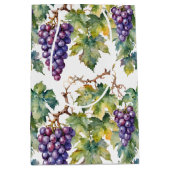 Lush Watercolor Purple Grape Vine Pattern ミディアムペーパーバッグ (正面)