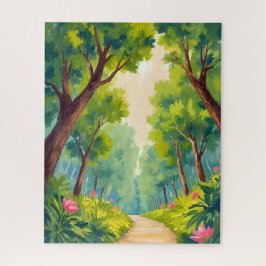 Lush Wood Stroll | Green Nature Watercolor ジグソーパズル