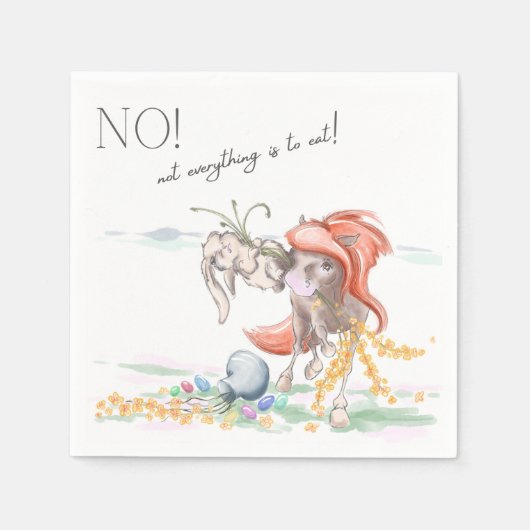 Lustige Oster-Servietten mit Pony und Hase スタンダードカクテルナプキン (正面)