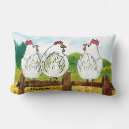 Lustige weiße Hühner - handgemalt | Kissen ランバークッション
