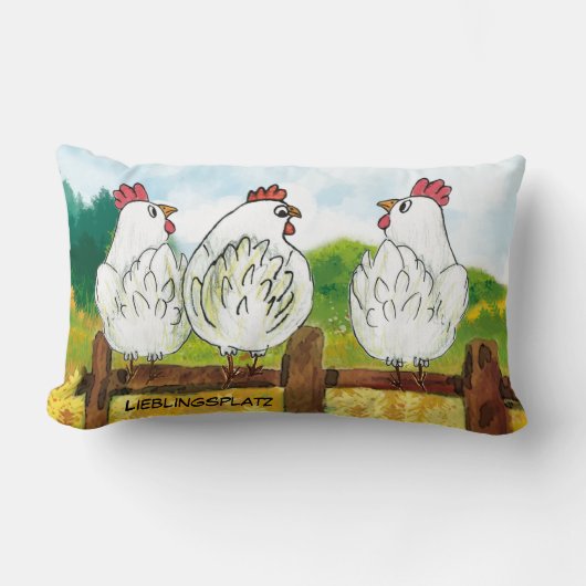 Lustige weiße Hühner - handgemalt | Kissen ランバークッション (正面)