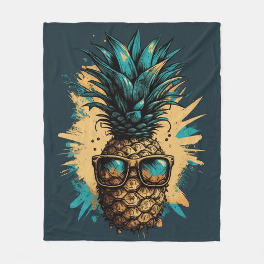 Lustiges Ananas Obst フリースブランケット (正面)