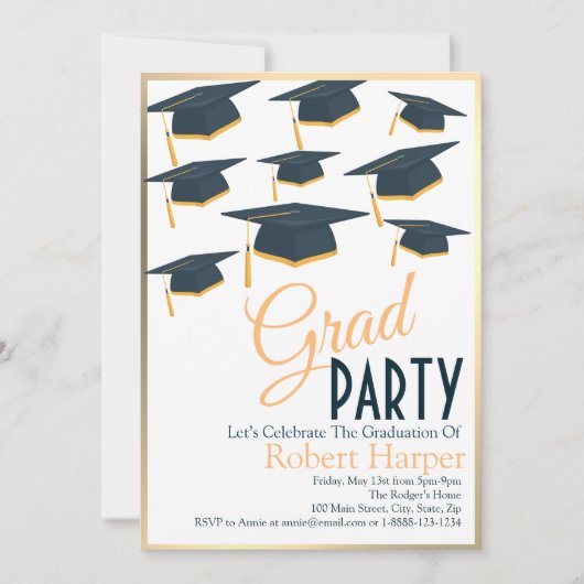 Lustrous海軍と金ゴールドハット卒業招待状 招待状 (正面)