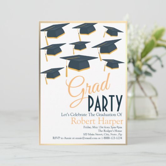 Lustrous海軍と金ゴールドハット卒業招待状 招待状 (スタンド正面)