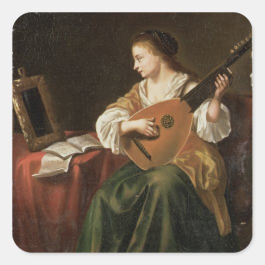Lute Player (パネル上の油) スクエアシール (正面)