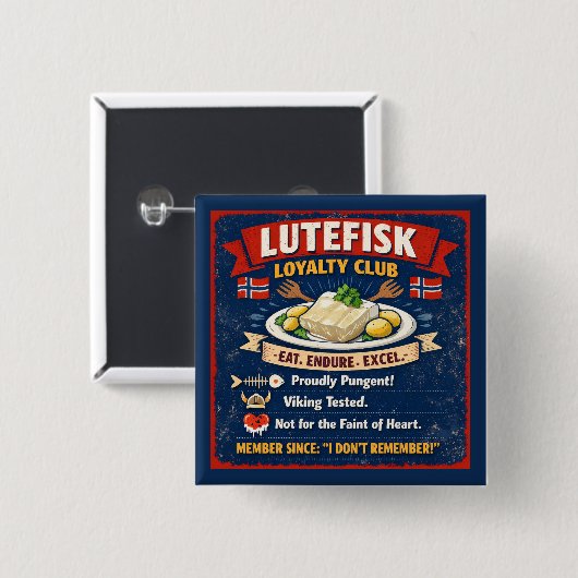 Lutefisk Loyalty Club Norwegian Button 2" x 2" 缶バッジ (正面&裏面)