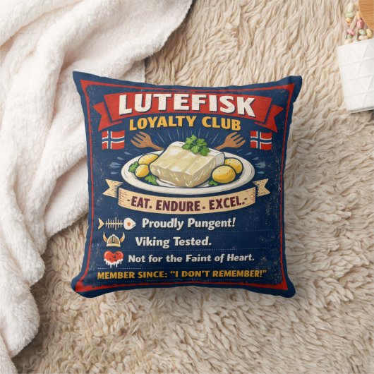Lutefisk Loyalty Club Norwegian Throw Pillow クッション (ブランケット)