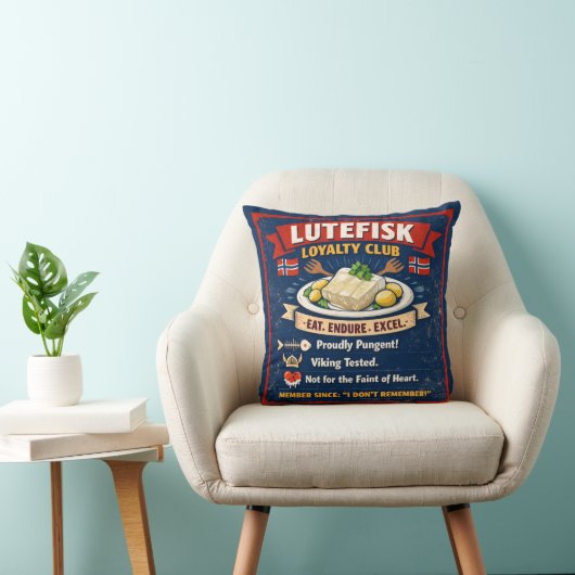 Lutefisk Loyalty Club Norwegian Throw Pillow クッション (椅子)