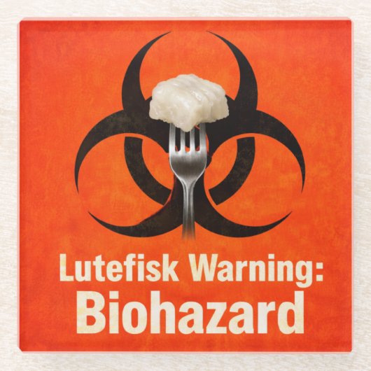 Lutefisk Warning: Biohazard – Funny Scandinavian ガラスコースター (正面)