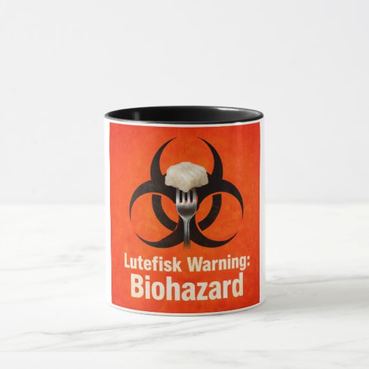 Lutefisk Warning: Biohazard – Funny Scandinavian マグカップ (中央)