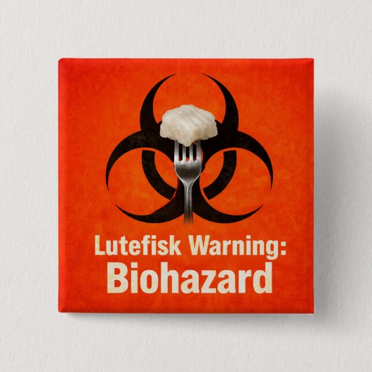 Lutefisk Warning: Biohazard – Funny Scandinavian 缶バッジ (正面)