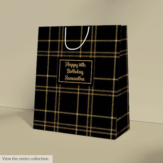 Lux Black Gold Wedding Gift Bag With Name ミディアムペーパーバッグ