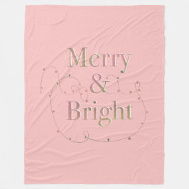 Lux Christmas Merry & Bright on Pink フリースブランケット