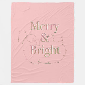 Lux Christmas Merry & Bright on Pink フリースブランケット