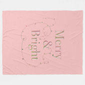 Lux Christmas Merry & Bright on Pink フリースブランケット (正面(横))