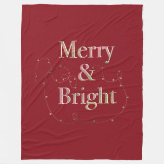 Lux Christmas Merry & Bright on Red フリースブランケット