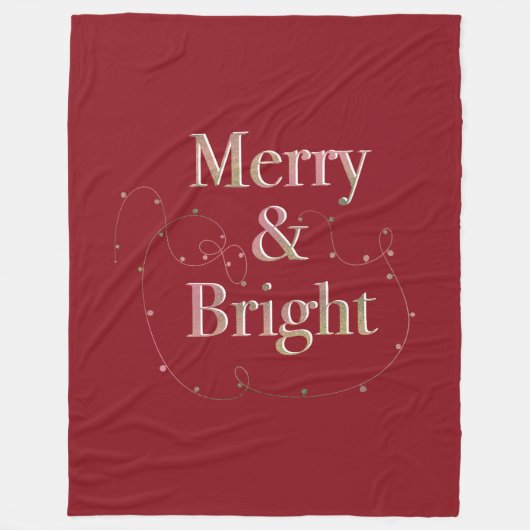 Lux Christmas Merry & Bright on Red フリースブランケット (正面)