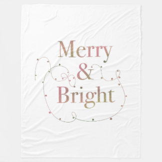 Lux Christmas Merry & Bright on White フリースブランケット