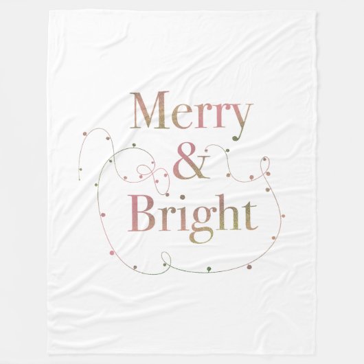 Lux Christmas Merry & Bright on White フリースブランケット (正面)