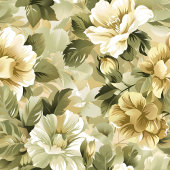 Lux Green Floral Blanket Gold Foliage in Pastels フリースブランケット