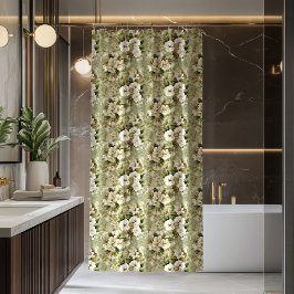Lux Green Shower Curtain Gold Foliage Accent シャワーカーテン