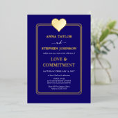 Lux Navy Blue and Gold Heart Commitment Ceremony 箔招待状 (立ち正面)