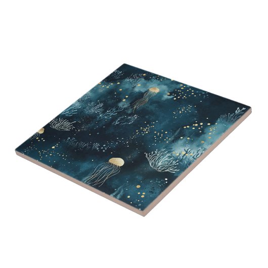 Lux Ocean Jellyfish & Coral Gold Pattern (1) タイル (側面)