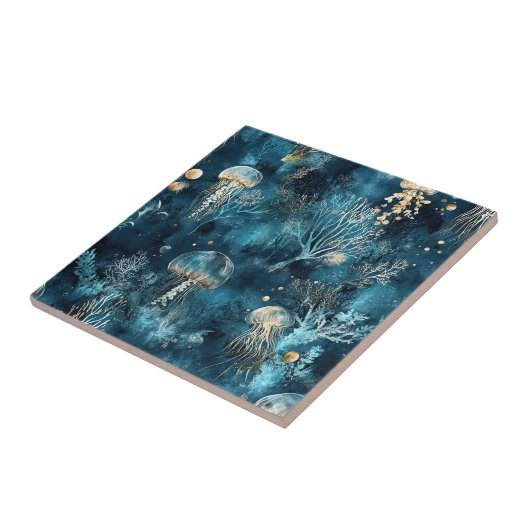 Lux Ocean Jellyfish & Coral Gold Pattern (2) タイル (側面)