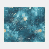 Lux Ocean Jellyfish & Coral Gold Pattern (3) フリースブランケット (正面(横))