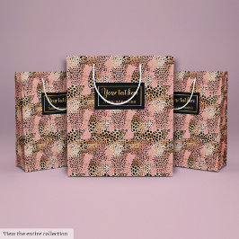 Lux pink and gold leopard skin birthday gift bag ミディアムペーパーバッグ