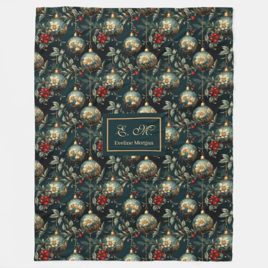 Lux red and green baubles personalized holiday フリースブランケット (正面)