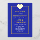 Lux Royal Blue and Gold Heart Commitment Ceremony 箔招待状 (正面)