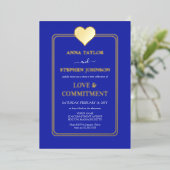 Lux Royal Blue and Gold Heart Commitment Ceremony 箔招待状 (立ち正面)