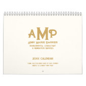 Luxeアイボリー金ゴールドモノグラムロゴフォトビジネス カレンダー (カバー)