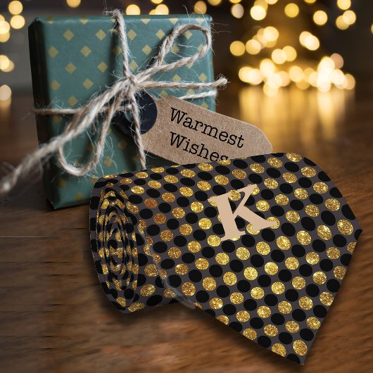 Luxeグリッター水玉模様パーソナライズ名ブラック ネクタイ