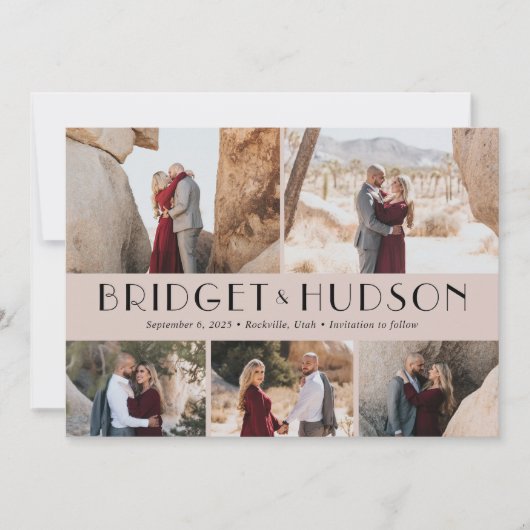 Luxeコラージュ編集可能カラー日付カードの保存 サンキューカード (正面)