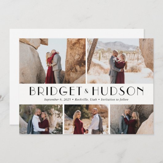 Luxeコラージュ編集可能カラー日付カードの保存 招待状 (正面/裏面)