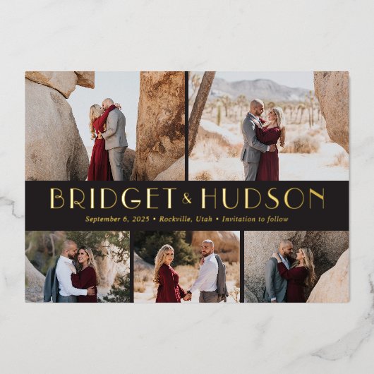 LuxeコラージュFOILウェディング日付カードを保存 箔招待状 (正面)