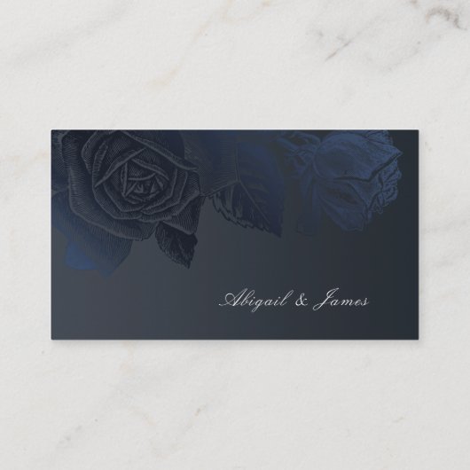 Luxeバラネイビー銀ヴィンテージWebサイト挿入カード プレイスカード (裏面)