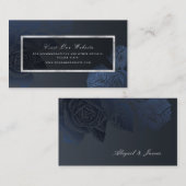 Luxeバラネイビー銀ヴィンテージWebサイト挿入カード プレイスカード (正面/裏面)