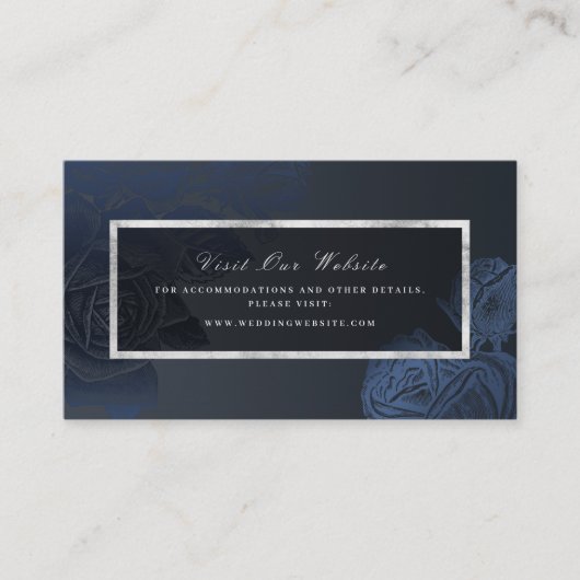 Luxeバラネイビー銀ヴィンテージWebサイト挿入カード プレイスカード (正面)