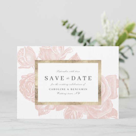 Luxeバラ赤面金ゴールドヴィンテージ保存日 セーブザデート (スタンド正面)