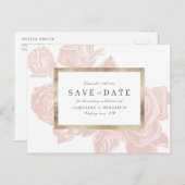 Luxeバラ赤面金ゴールドヴィンテージ保存日 案内ポストカード (正面/裏面)