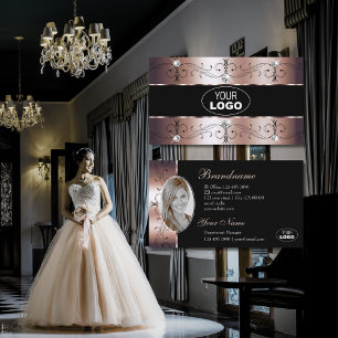 Luxeバラ金ゴールド華美ブラック縁どロゴと写真 名刺