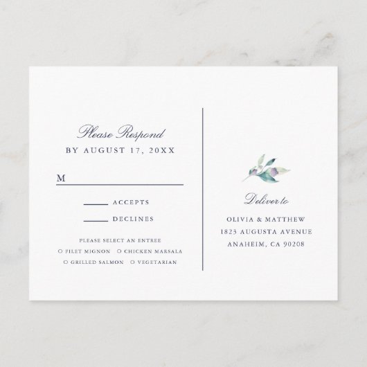 LuxeフローラRSVPポストカード（食事の選択あり） インビテーションポストカード (裏面)