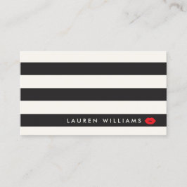 Luxeブラック/アイボリーストライプズRed Lipsメイクアップアーティスト 名刺